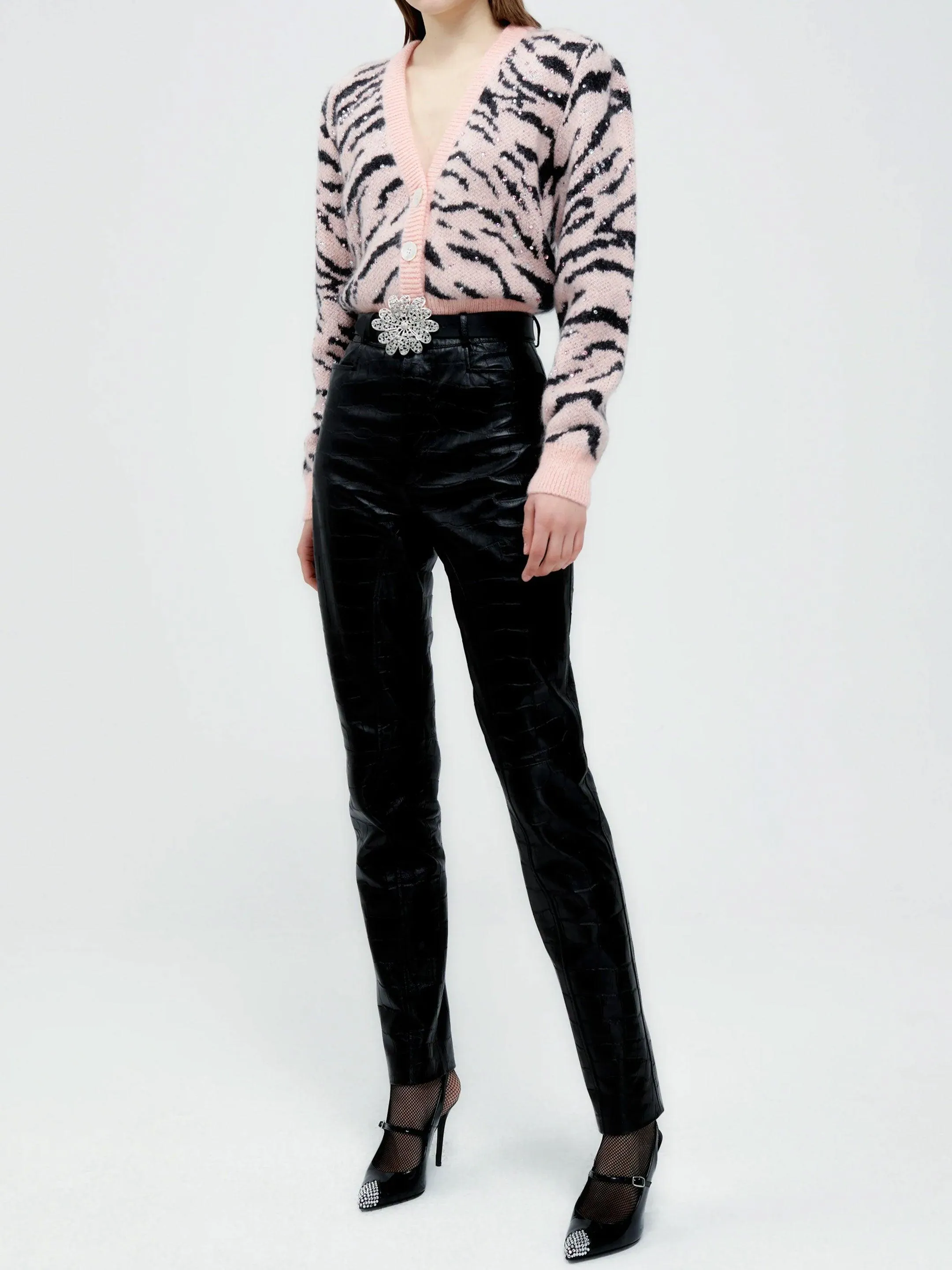 Alessandra Rich Zebra Pattern Knitted Cardigan