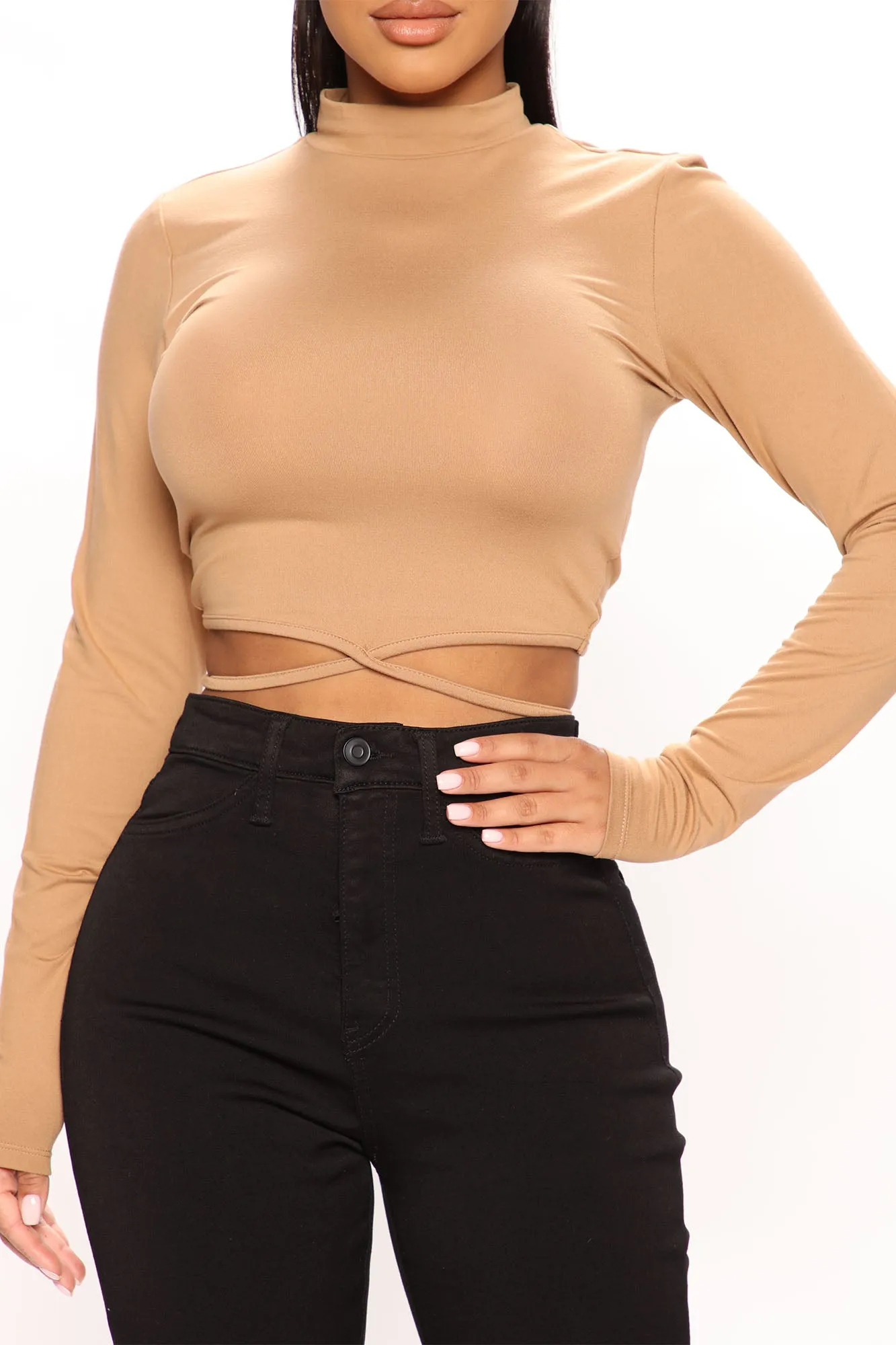 Christina Long Sleeve Crop Top - Camel