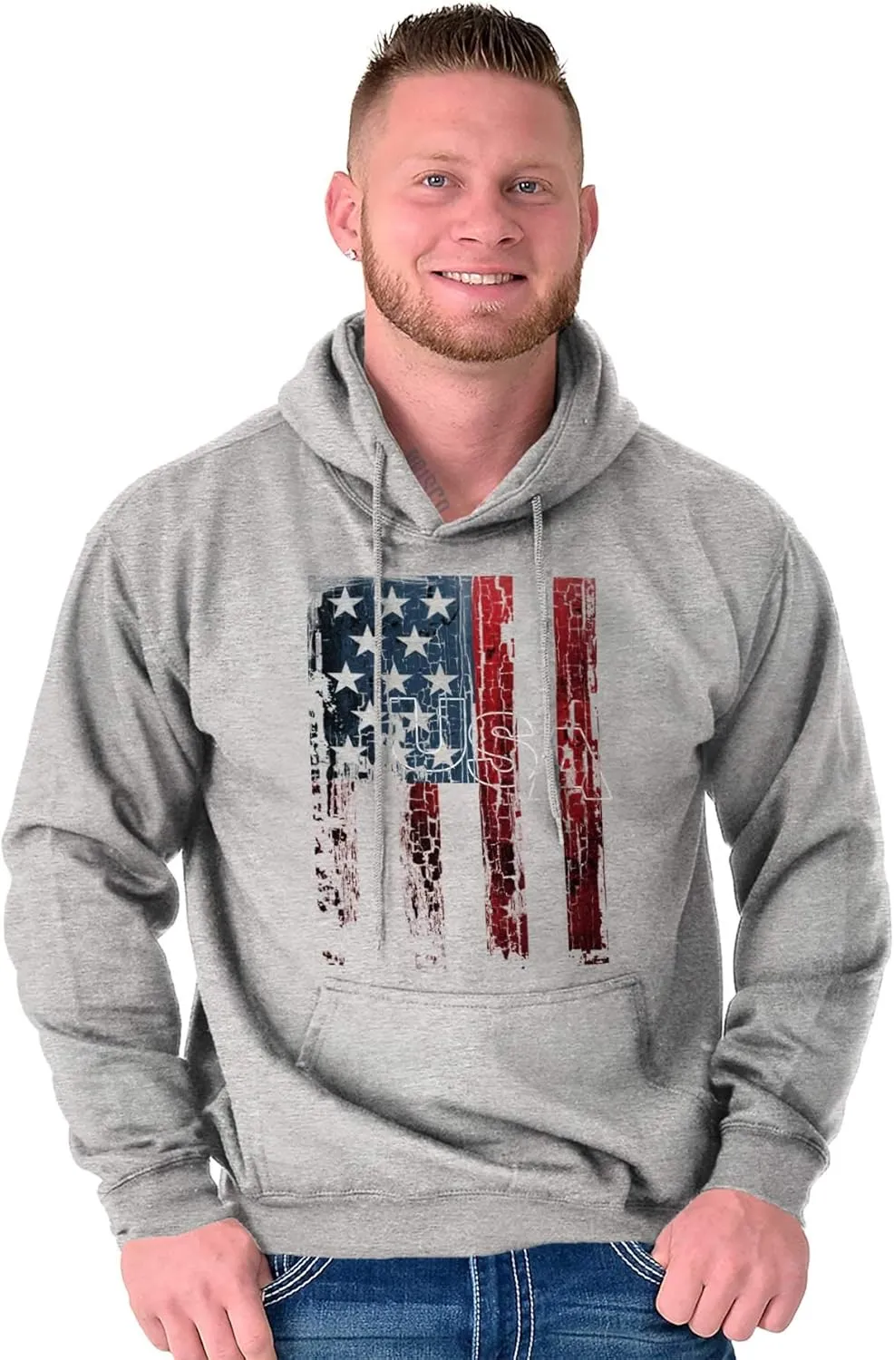 Classic Teaze American Flag Vertical Star Antique Hoodie Sweatshirt Women Men