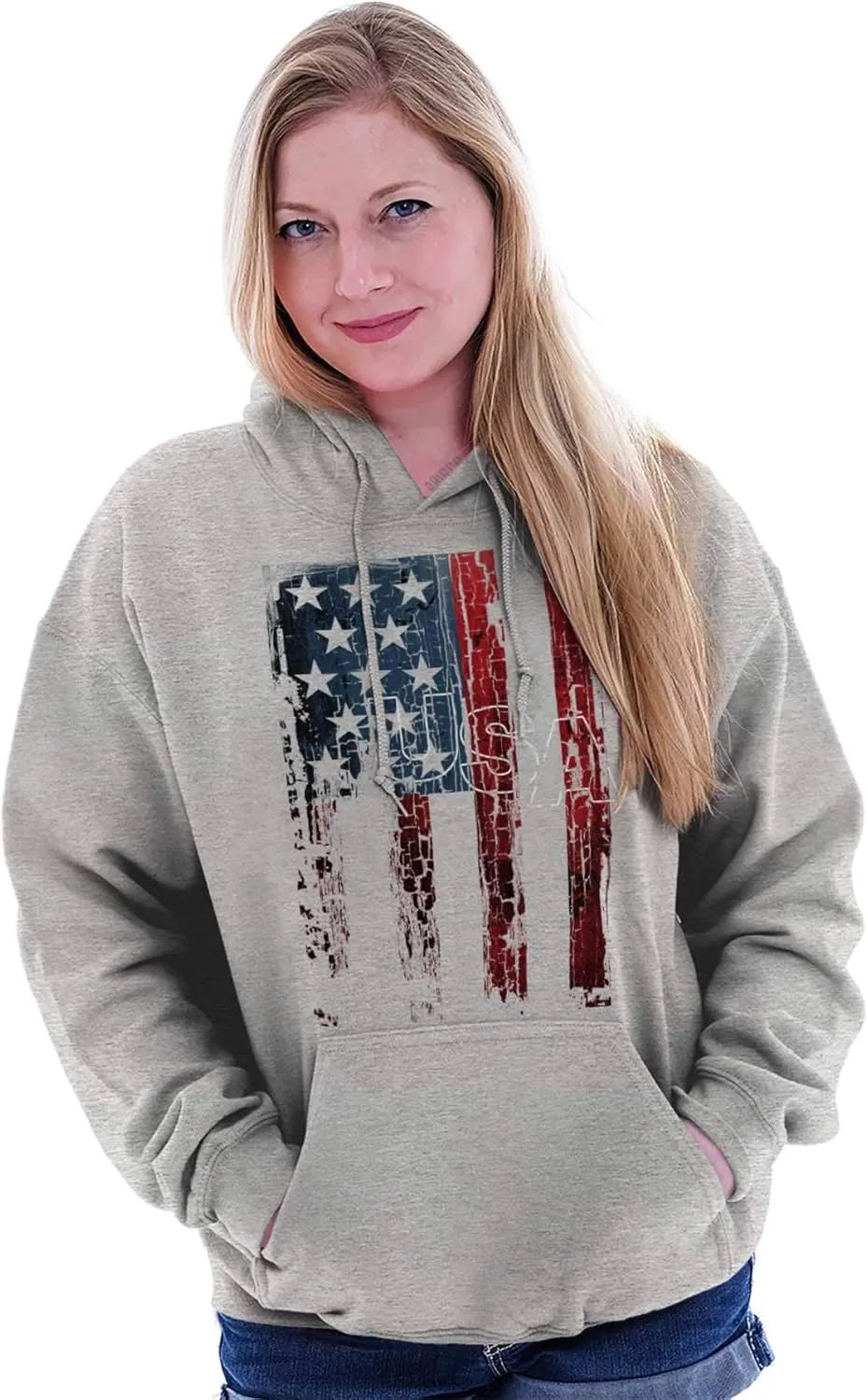 Classic Teaze American Flag Vertical Star Antique Hoodie Sweatshirt Women Men
