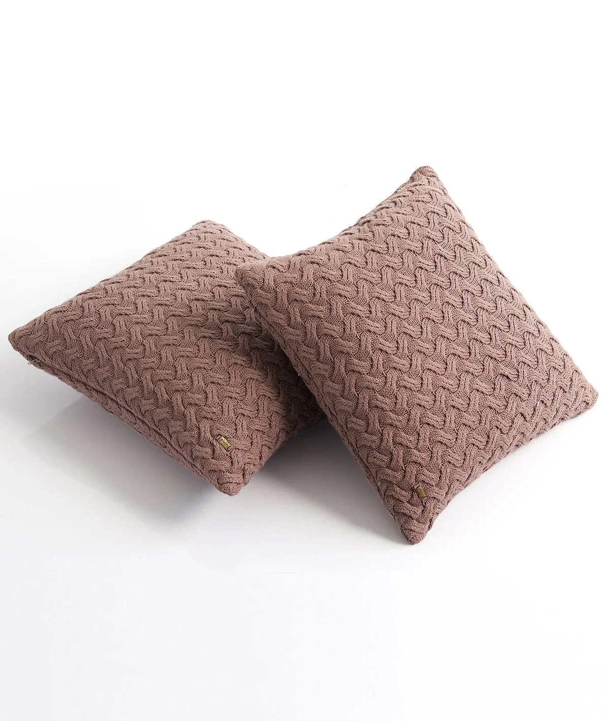 Criss Cross Cotton Knitted Decorative Pewter Color 18 x 18 Inches Cushion Cover