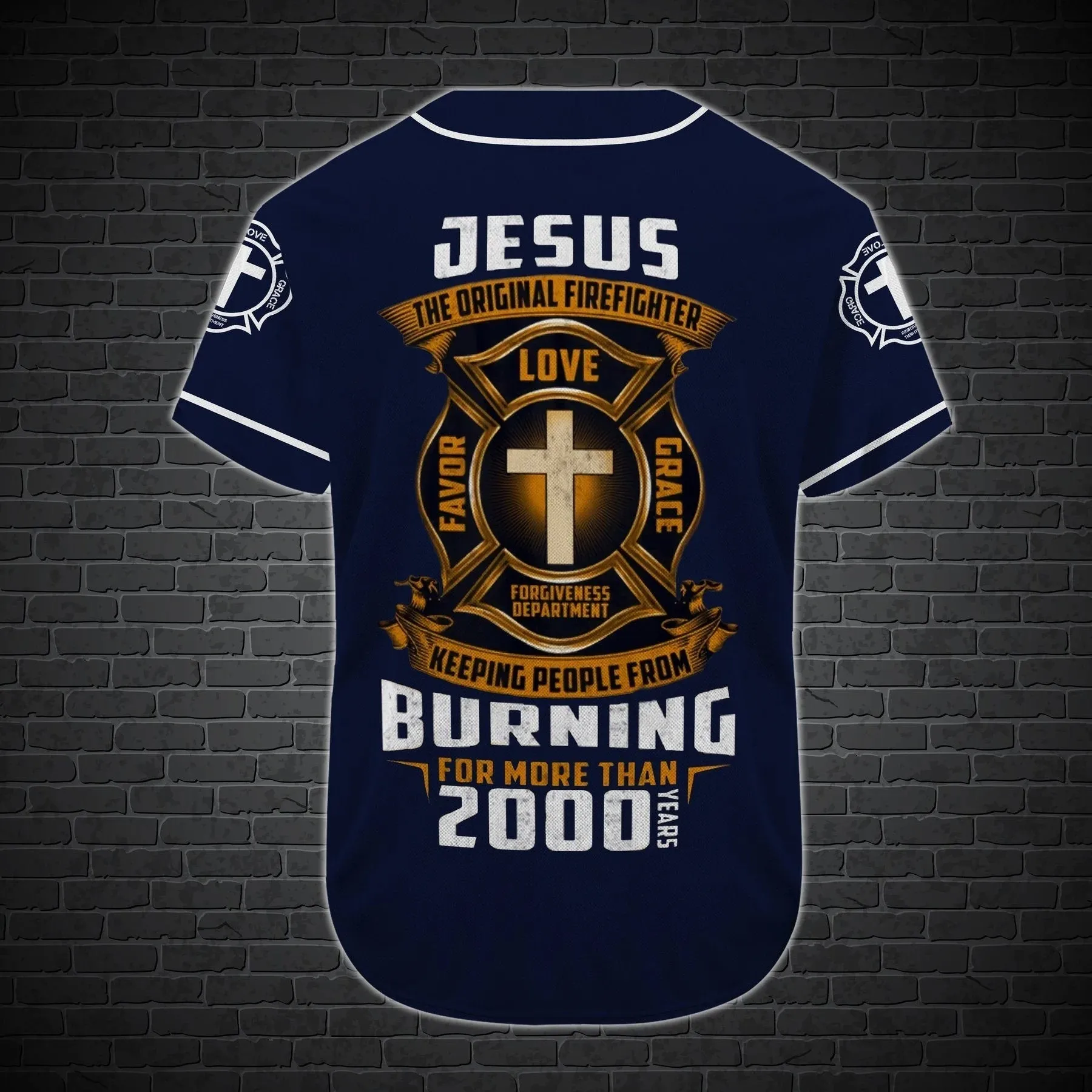 Cross Baseball Jersey - Jesus Original Firefighter Custom Baseball Jersey