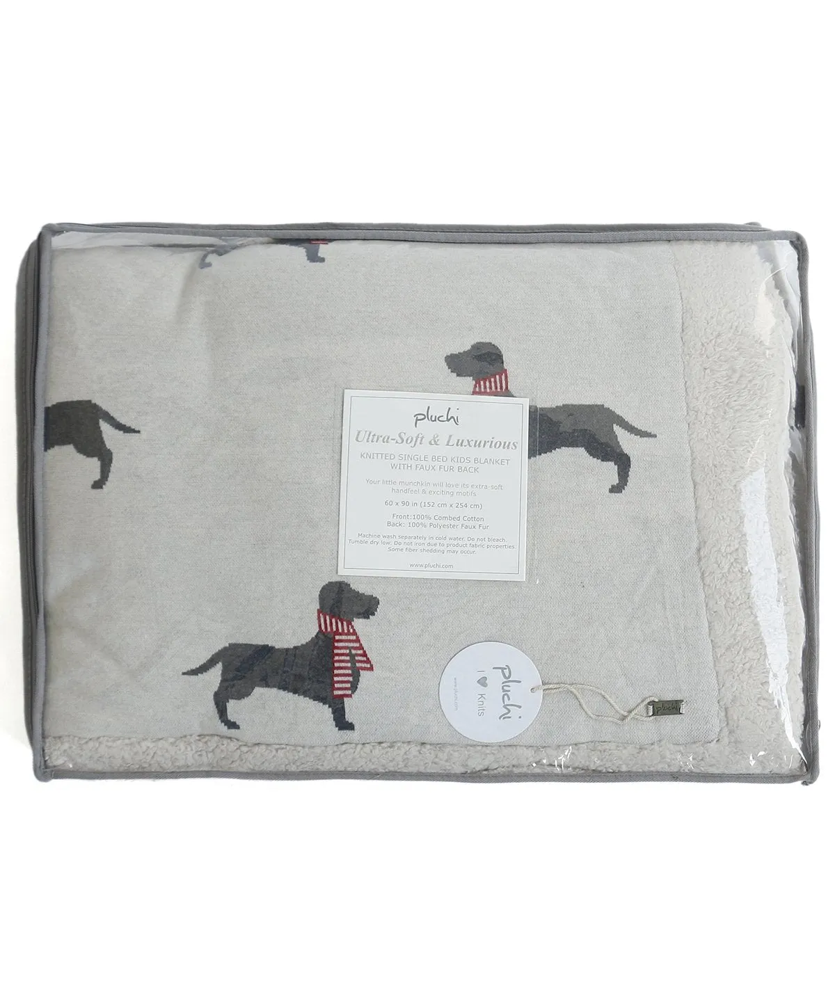 Dachshund - Pale Whisper Cotton Knitted Kids Single Bed Blanket with Warm Sherpa Fabric
