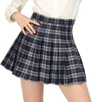 DAZCOS US Size Plaid Skirt for Women with Shorts High Waist Pleated Skater Skirts for Schoolgirl