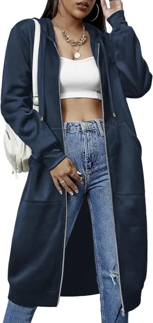 ELESOL Women Casual Zip up Fleece Hoodies Tunic Sweatshirt Long Hoodie Jacket S-XXXL