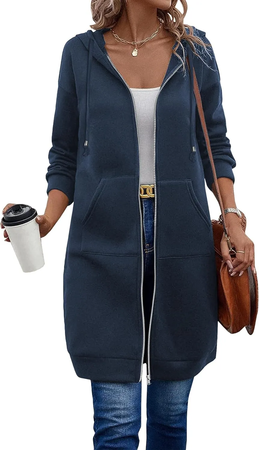 ELESOL Women Casual Zip up Fleece Hoodies Tunic Sweatshirt Long Hoodie Jacket S-XXXL
