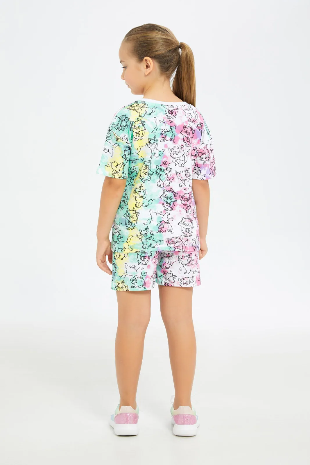 Girls White Marie Cat Print Set (2 Piece)