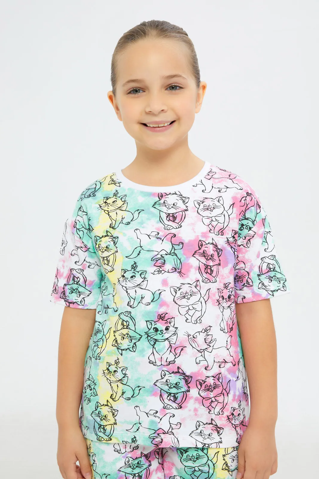 Girls White Marie Cat Print Set (2 Piece)
