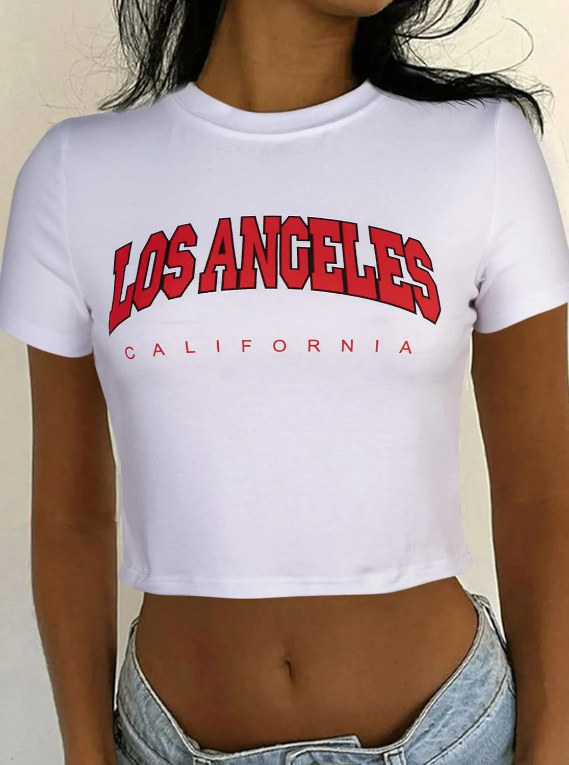 Hilinker Womens Short Sleeve Graphic Crop Tops Vintage Tees Summer Cute T Shirts