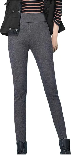 hlysgo Petite Pants for Women Winter Warm Sherpa Fleece Lined Leggings Casual Slim Fit Thickened Thermal Pants Trousers