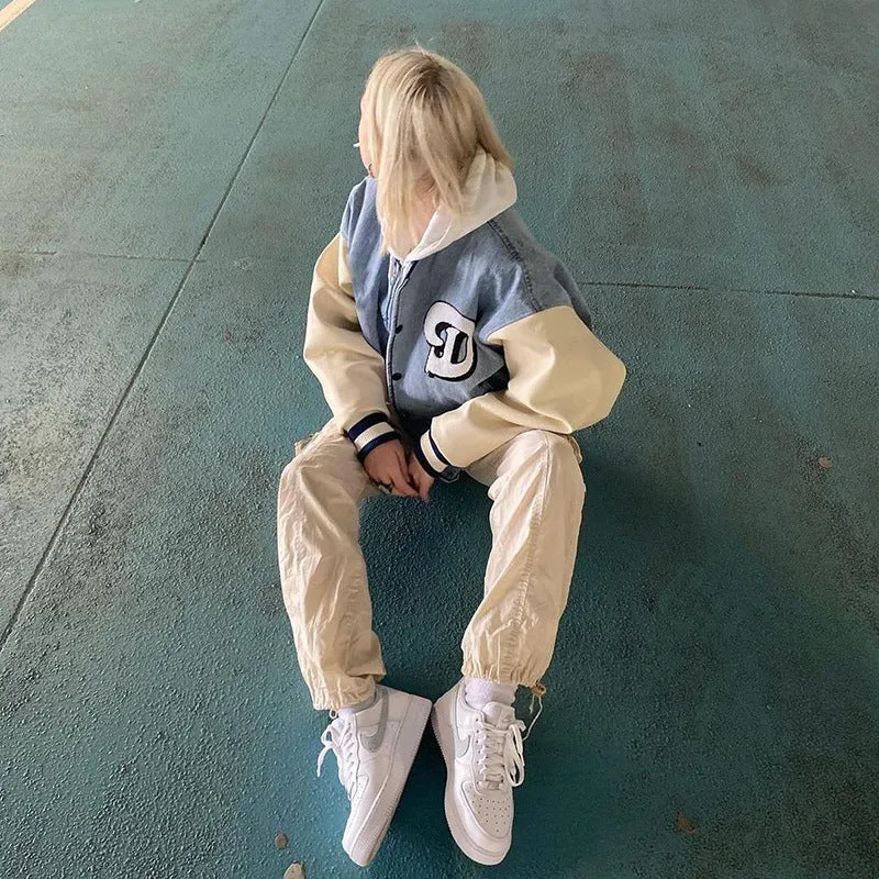 Joskaa Denim Stitching Baseball Uniform Jacket