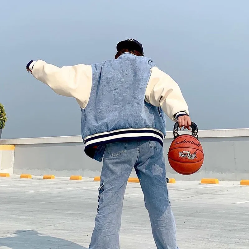 Joskaa Denim Stitching Baseball Uniform Jacket