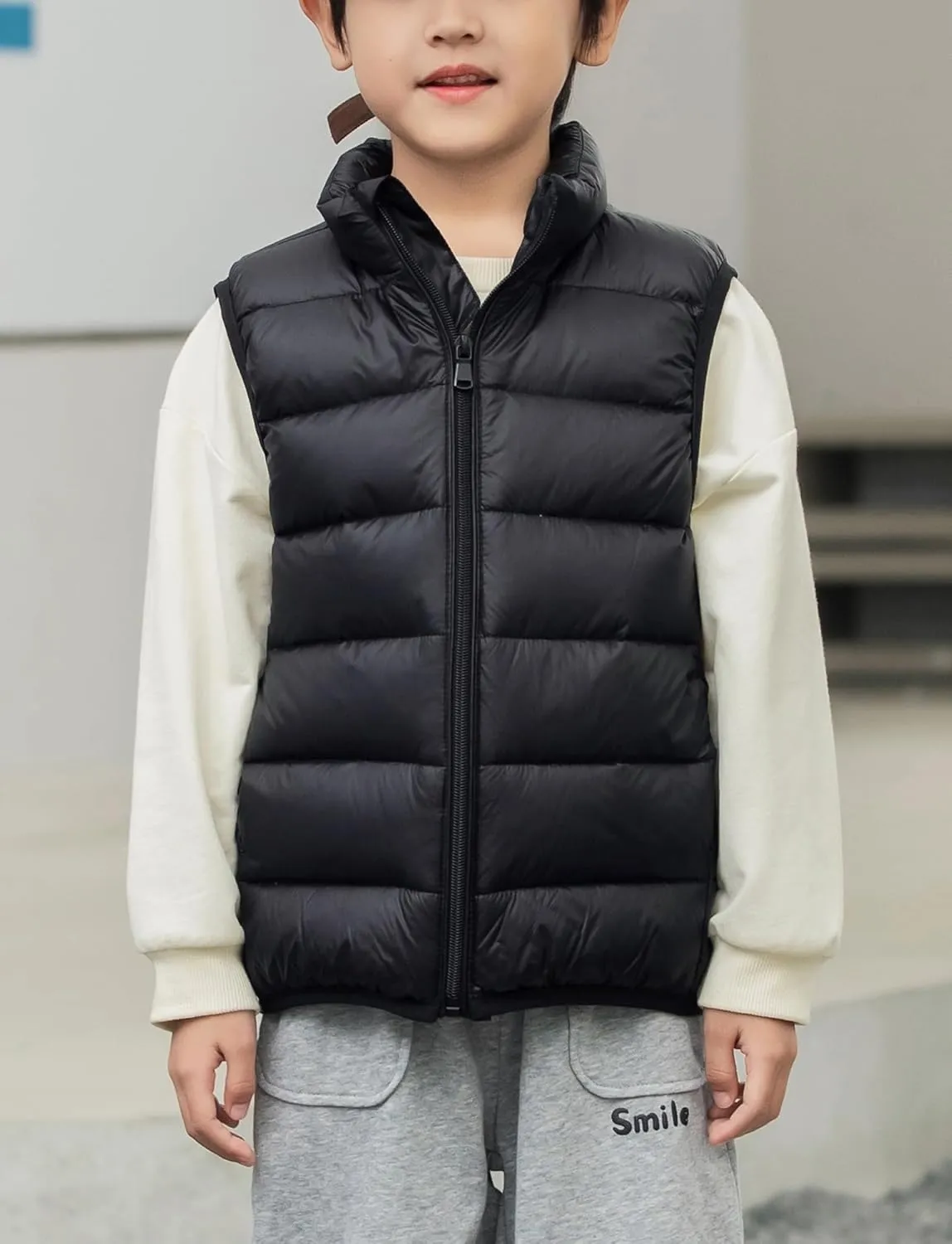 Kids Puffer Down Vest Windproof Lightweight Gilet Waistcoat Padded Jacket Stand Collar Coat