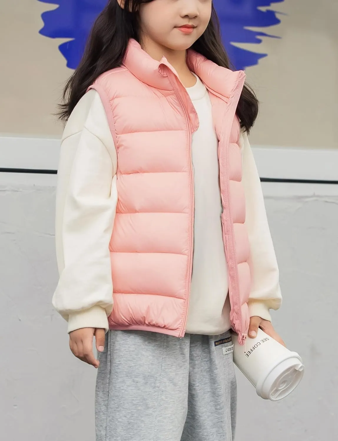 Kids Puffer Down Vest Windproof Lightweight Gilet Waistcoat Padded Jacket Stand Collar Coat
