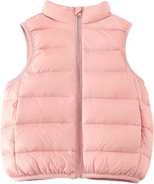 Kids Puffer Down Vest Windproof Lightweight Gilet Waistcoat Padded Jacket Stand Collar Coat