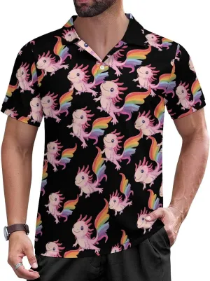 LFBT Proud Axolotl Mens Polo Shirts Short Sleeve Mesh Gym T-Shirt Summer Tee Top