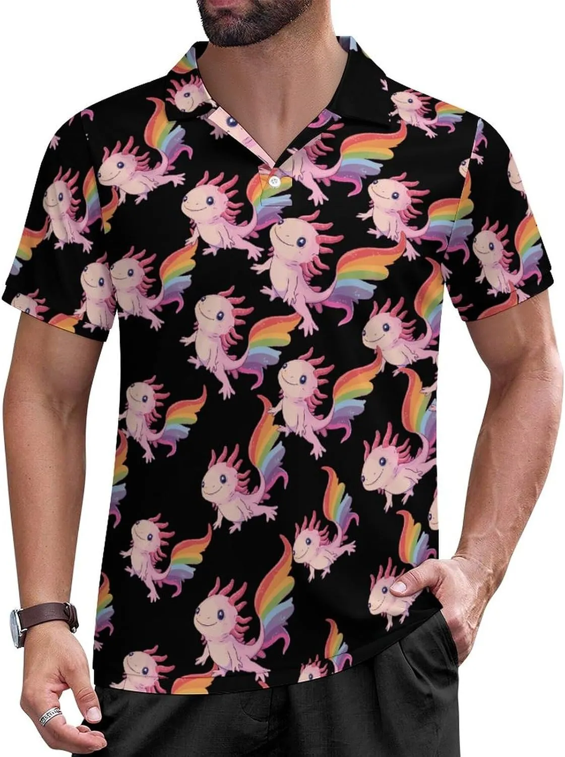 LFBT Proud Axolotl Mens Polo Shirts Short Sleeve Mesh Gym T-Shirt Summer Tee Top