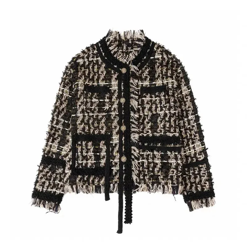 LVSANW 2024 Spring Autumn New Campus Wind Heavy Industry Black Gold Braided Fringe Advanced Sense of Small Fragrant Wind Female Coat