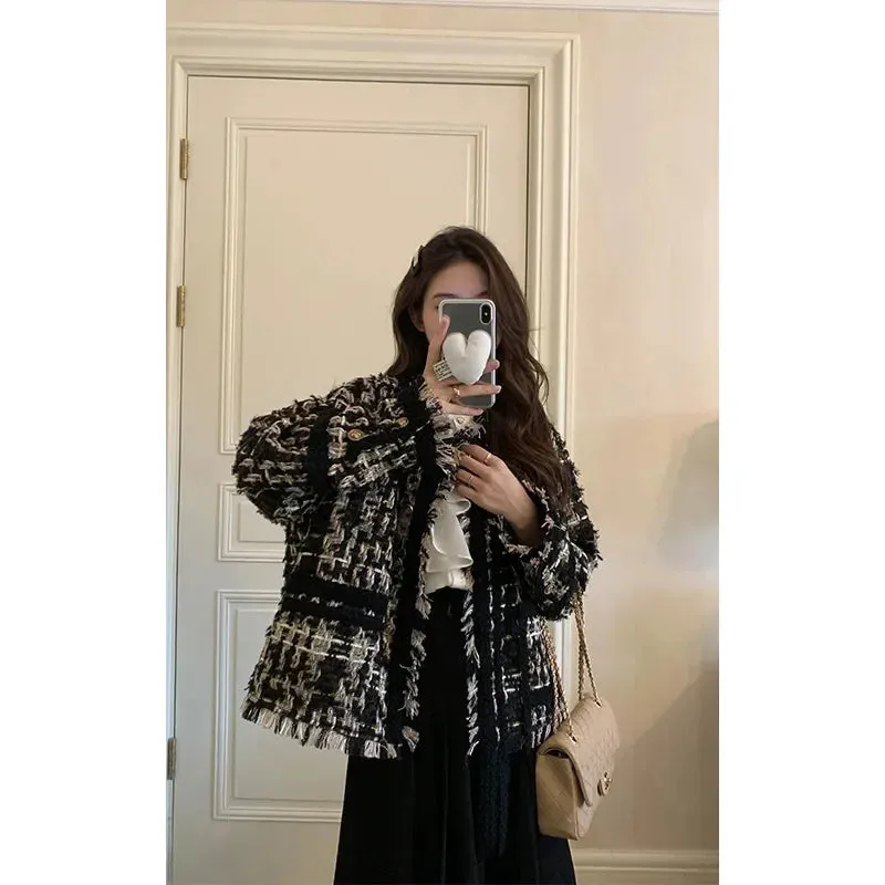 LVSANW 2024 Spring Autumn New Campus Wind Heavy Industry Black Gold Braided Fringe Advanced Sense of Small Fragrant Wind Female Coat