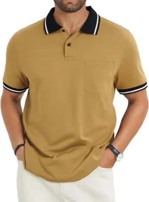 Men's Casual Short Sleeve Polo Shirts Classic Button Summer Collared Golf Top T-Shirt with Pocket