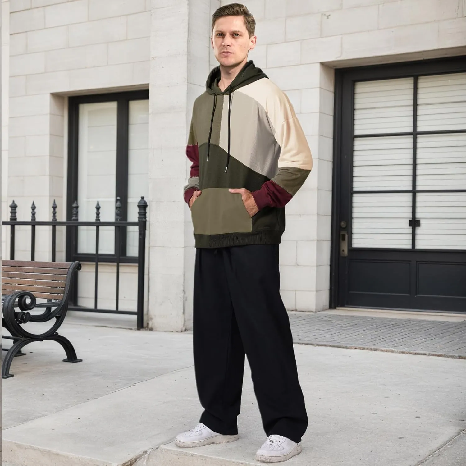 Men's Fashion Hoodies Techwear Color Block Long Sleeve Sweatshirts Unisex Lightweight Colourful Hoodie Pullover
