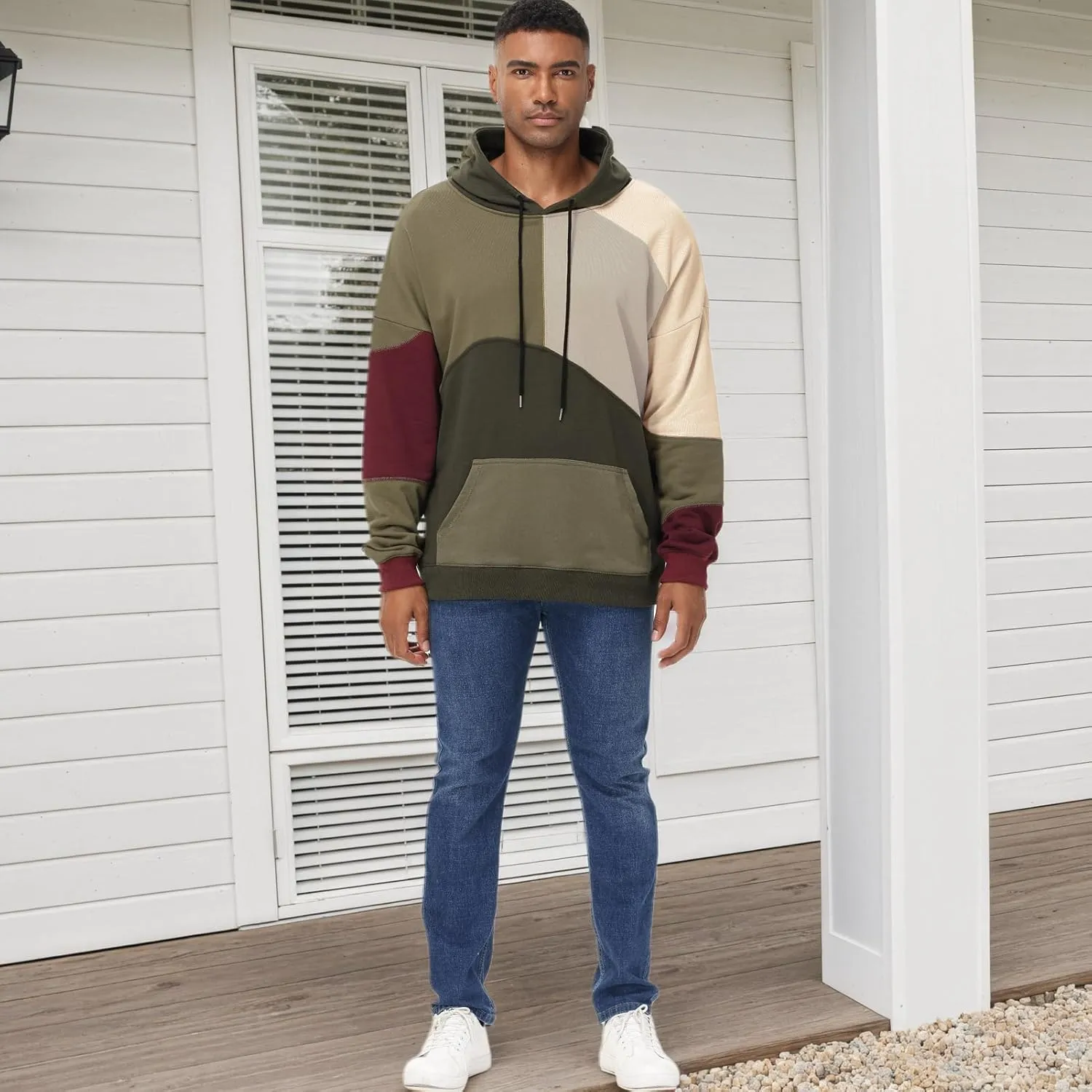 Men's Fashion Hoodies Techwear Color Block Long Sleeve Sweatshirts Unisex Lightweight Colourful Hoodie Pullover