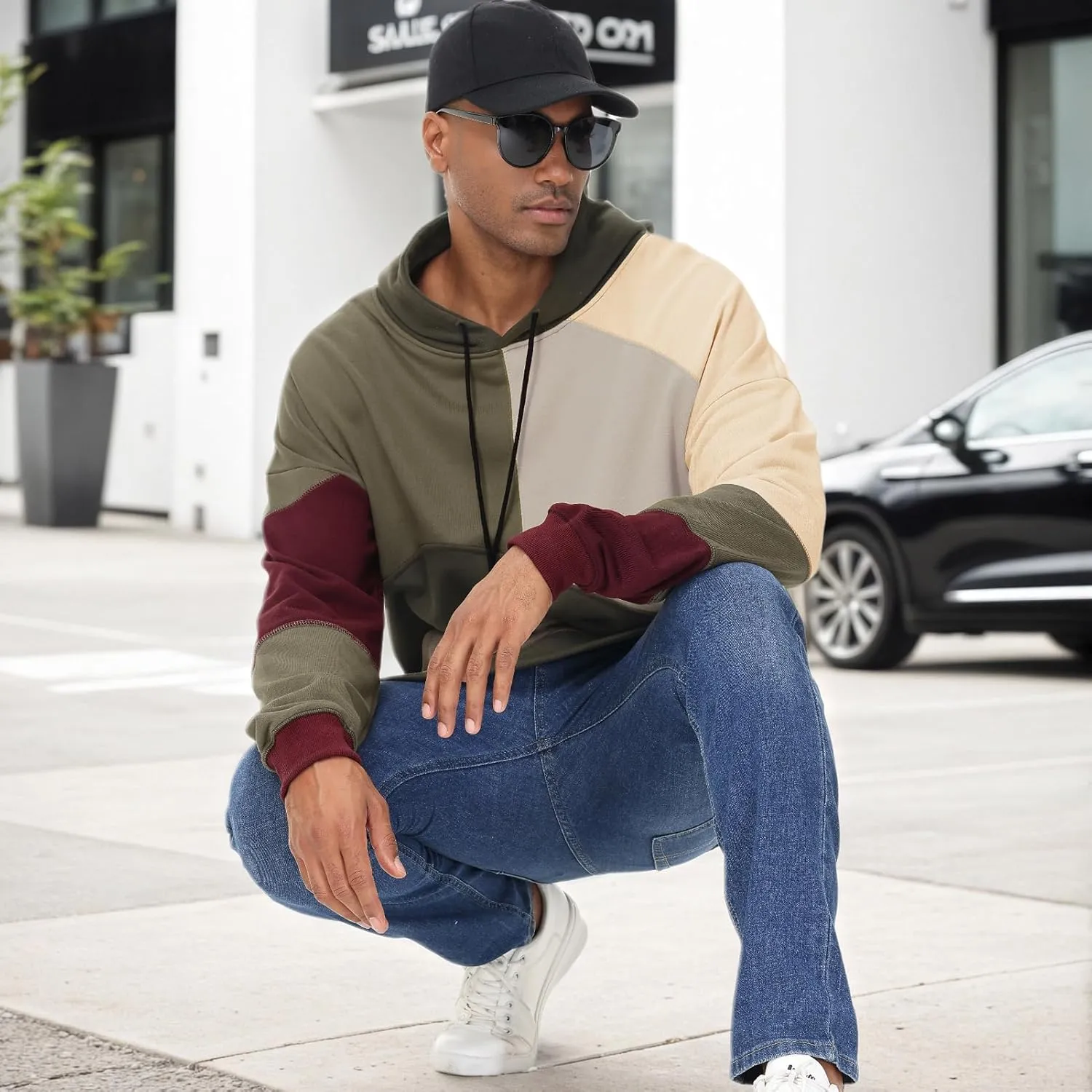 Men's Fashion Hoodies Techwear Color Block Long Sleeve Sweatshirts Unisex Lightweight Colourful Hoodie Pullover