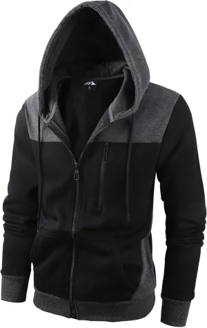 Men's Full Zip Fleece Hoodie zippered Color Block hooded slim Fit Long Sleeve Lightweight Sweatshirt