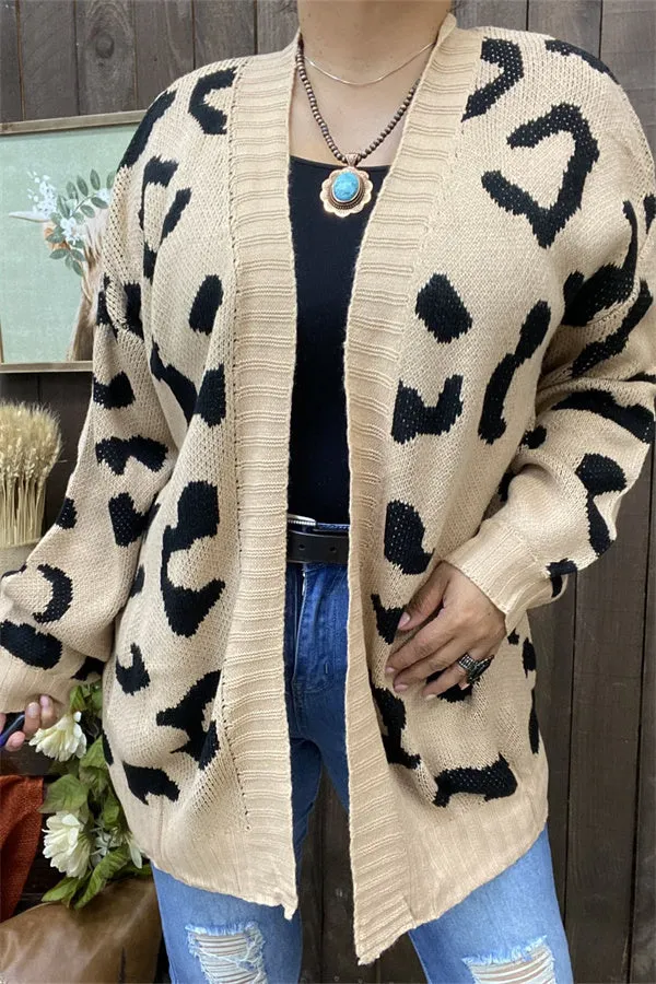 MY15287 Mom and me Black leopard printed beige color long sleeve/tighten cuff knitted fabric women sweater/cardigan