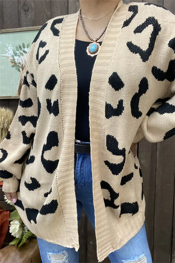 MY15287 Mom and me Black leopard printed beige color long sleeve/tighten cuff knitted fabric women sweater/cardigan