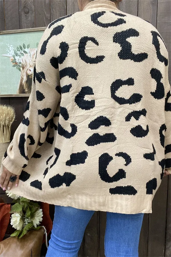 MY15287 Mom and me Black leopard printed beige color long sleeve/tighten cuff knitted fabric women sweater/cardigan