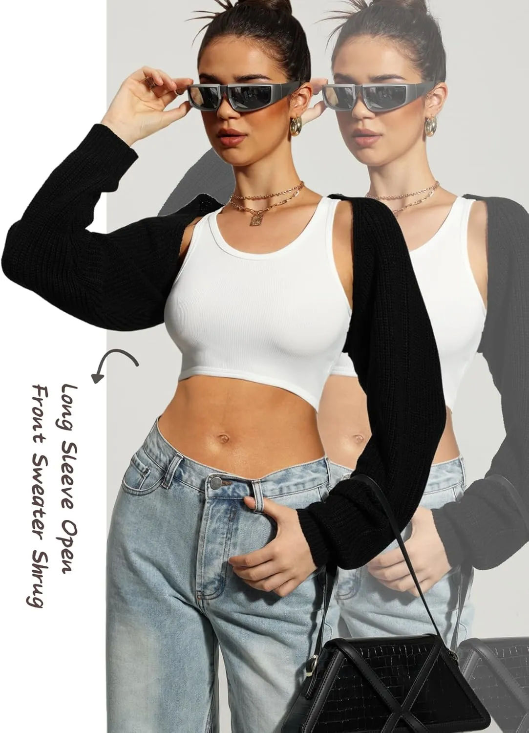 Navneet Women Knit Bolero Shoulder Shrug Sweater Long Sleeve Open Cropped Cardigan