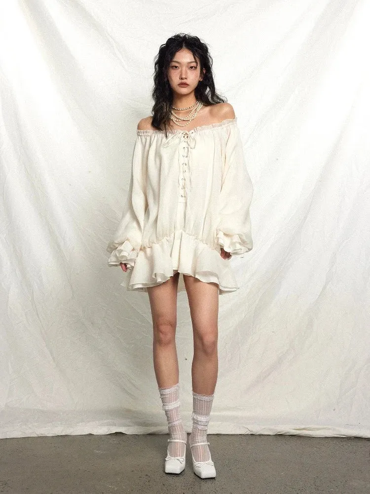 Off-shoulder puff dress【s0000007197】