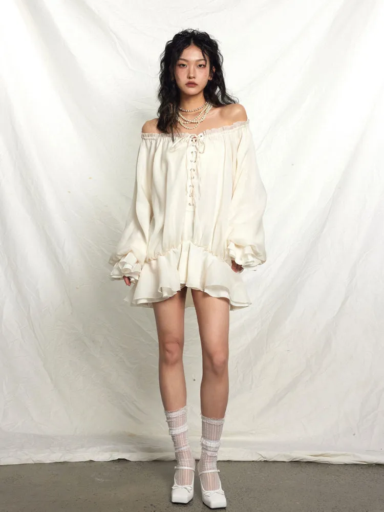 Off-shoulder puff dress【s0000007197】