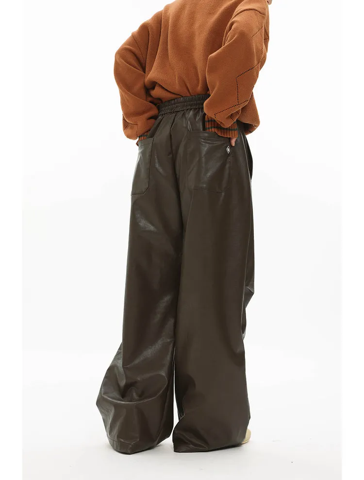 Oil leather custom parachute loose wide leg pants
