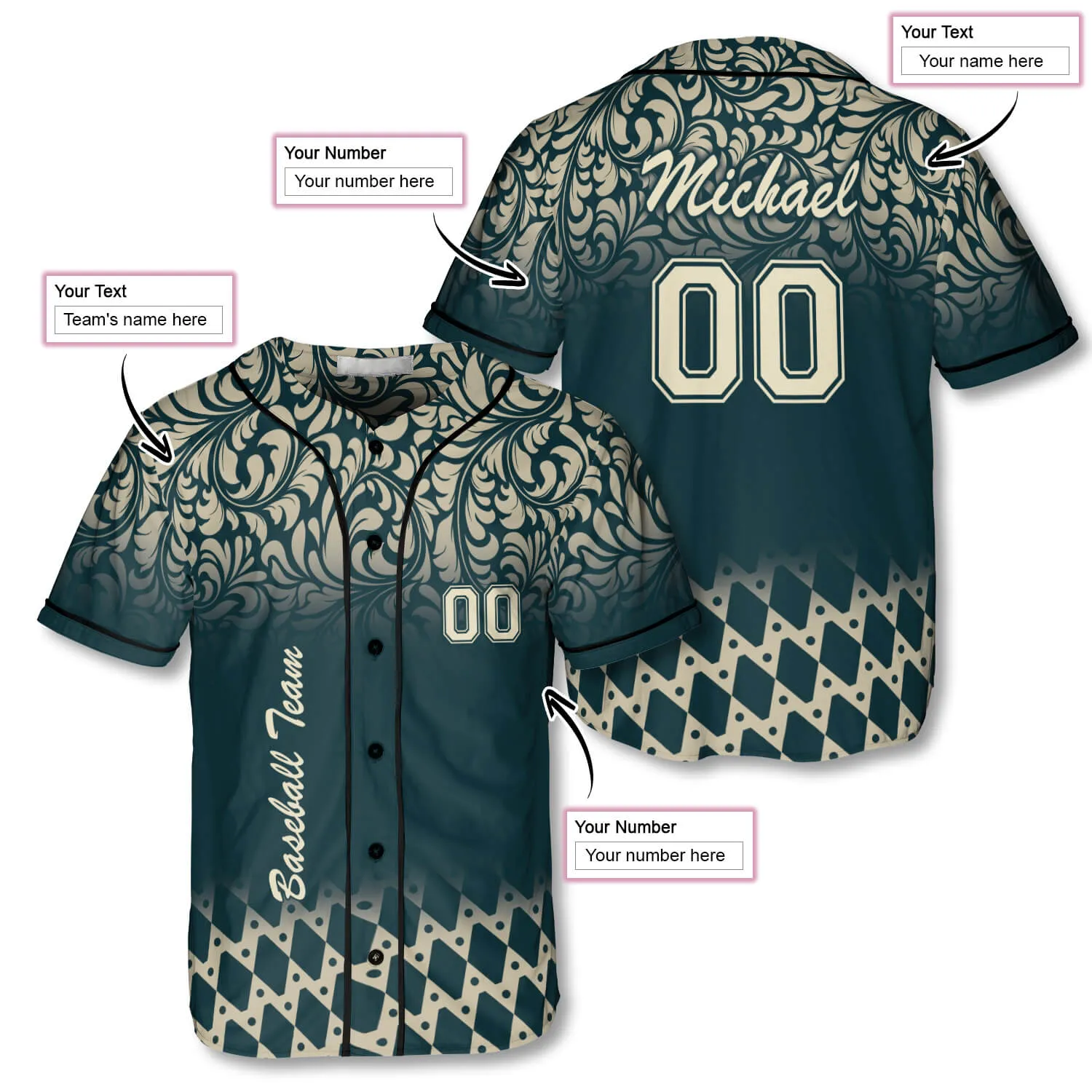 Personalized Name Number Athlete Green Forest Custom Baseball Jersey, Perfect Shirt for Team Baseball Fan