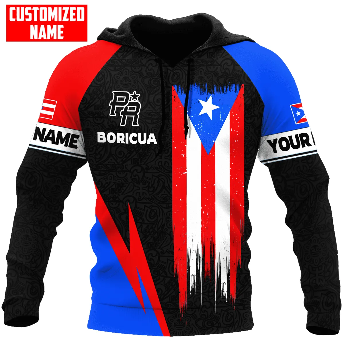 Personalized Puerto Rico Flag Distressed Boricua Unisex Sweatshirt Zip Hoodie