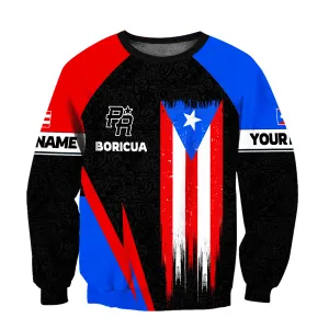 Personalized Puerto Rico Flag Distressed Boricua Unisex Sweatshirt Zip Hoodie