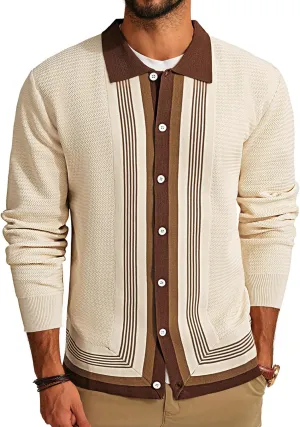 PJ PAUL JONES Mens Button Down Polo Shirts Striped Knitted Cardigan Sweaters