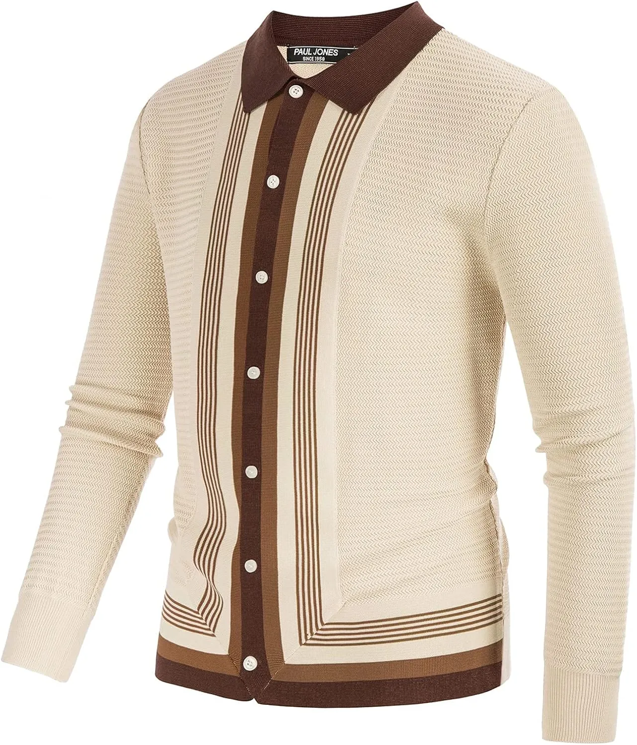 PJ PAUL JONES Mens Button Down Polo Shirts Striped Knitted Cardigan Sweaters