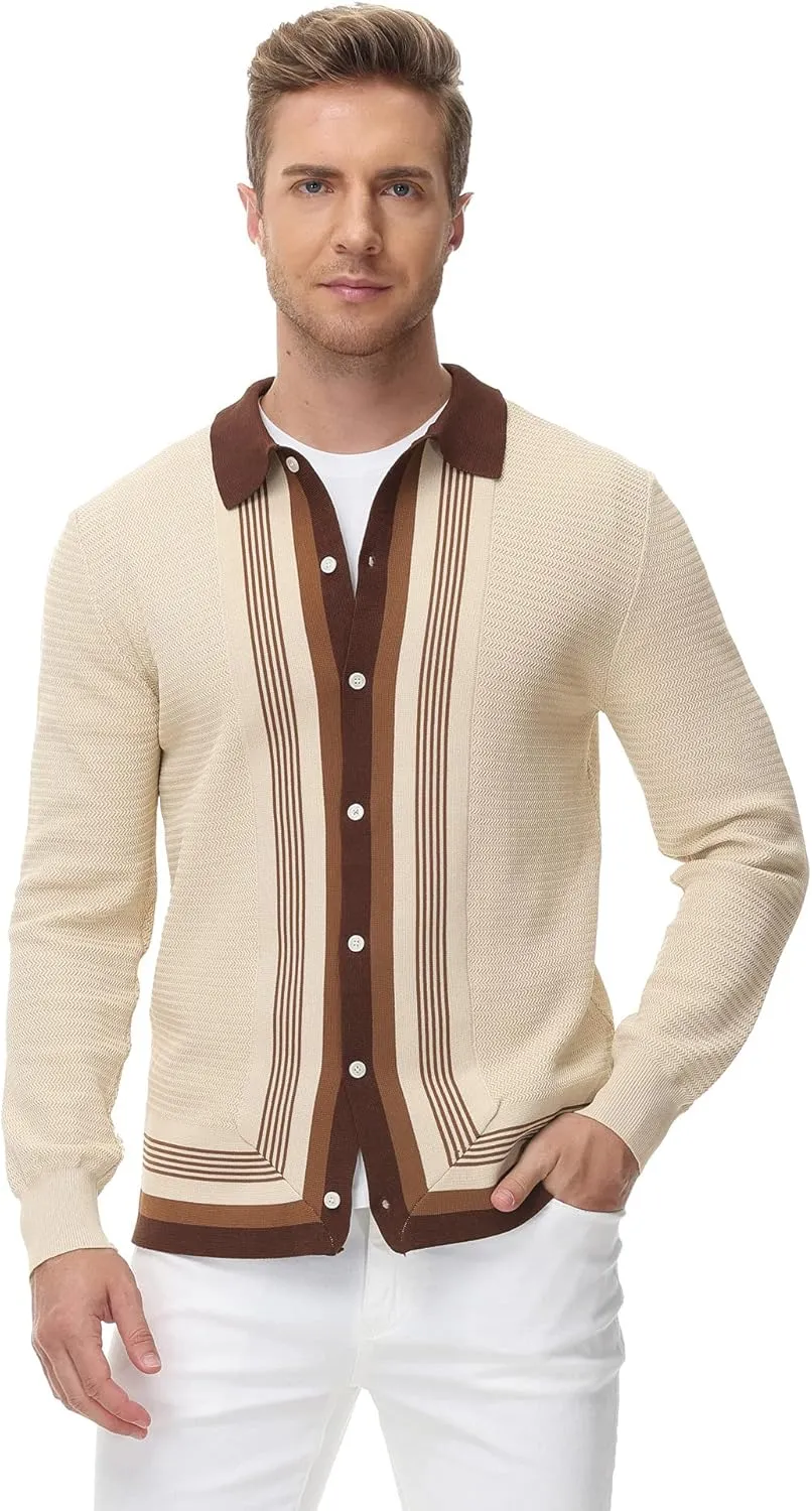 PJ PAUL JONES Mens Button Down Polo Shirts Striped Knitted Cardigan Sweaters