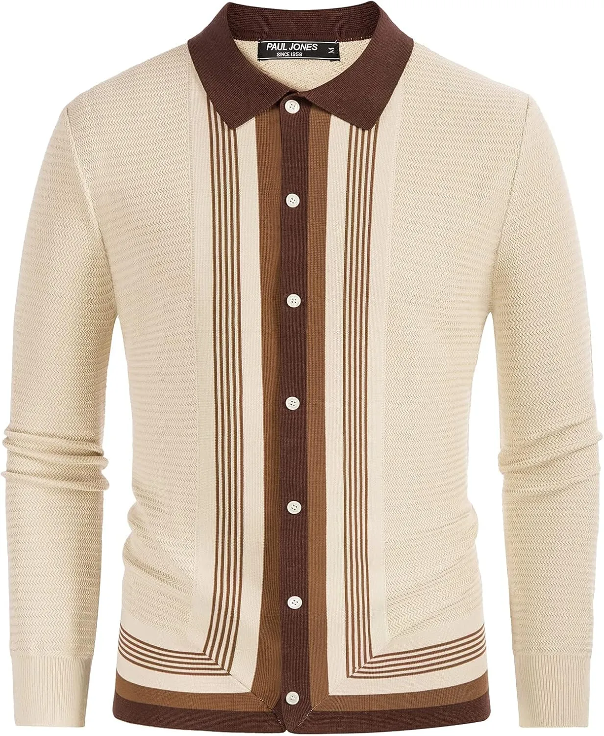 PJ PAUL JONES Mens Button Down Polo Shirts Striped Knitted Cardigan Sweaters