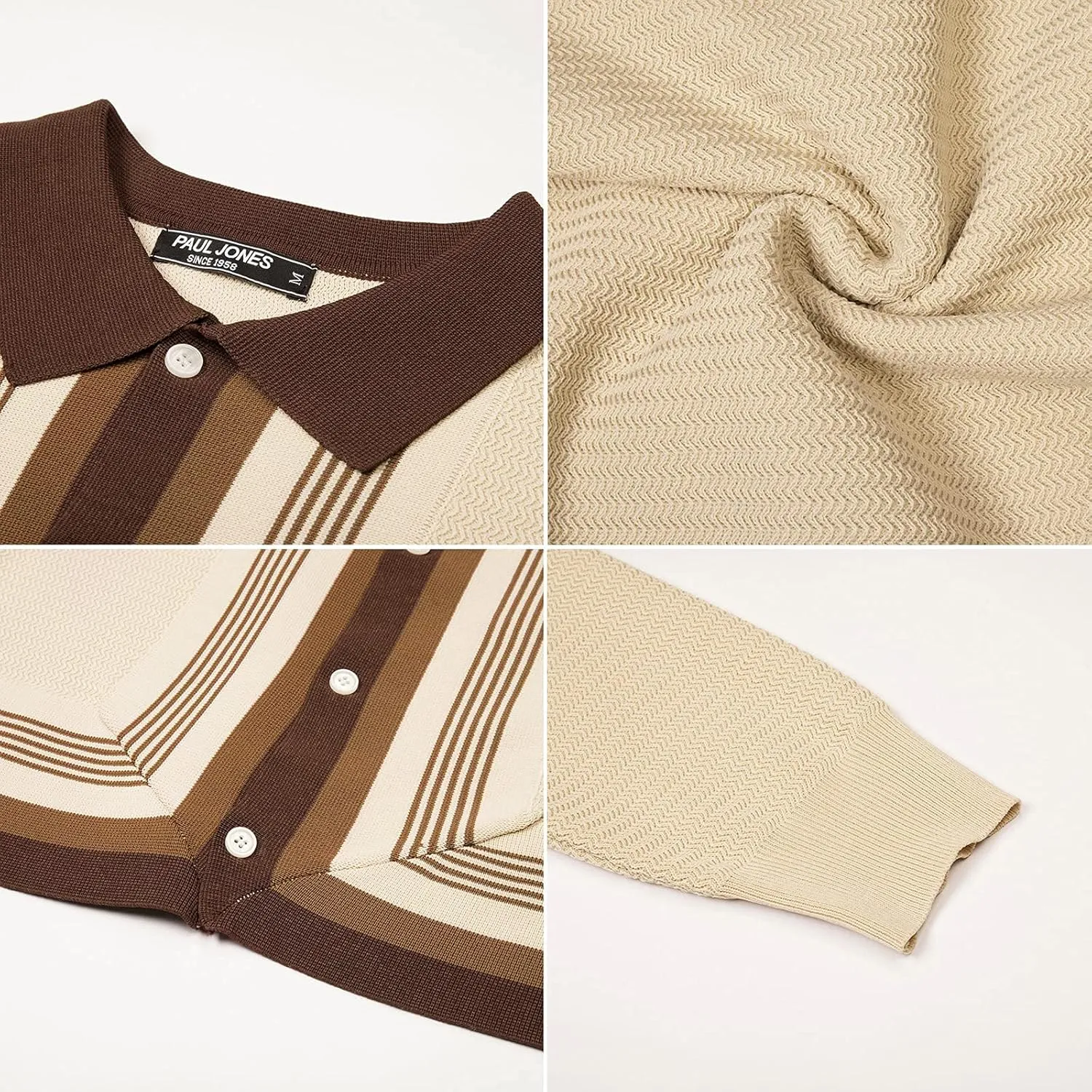 PJ PAUL JONES Mens Button Down Polo Shirts Striped Knitted Cardigan Sweaters