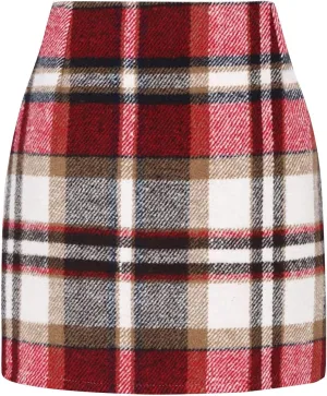 Plaid Skirt High Waist Bodycon Pencil Wool Mini Skirts for Women Stretch Flannel Skirt Fall Outfits 2025 Casual Dress