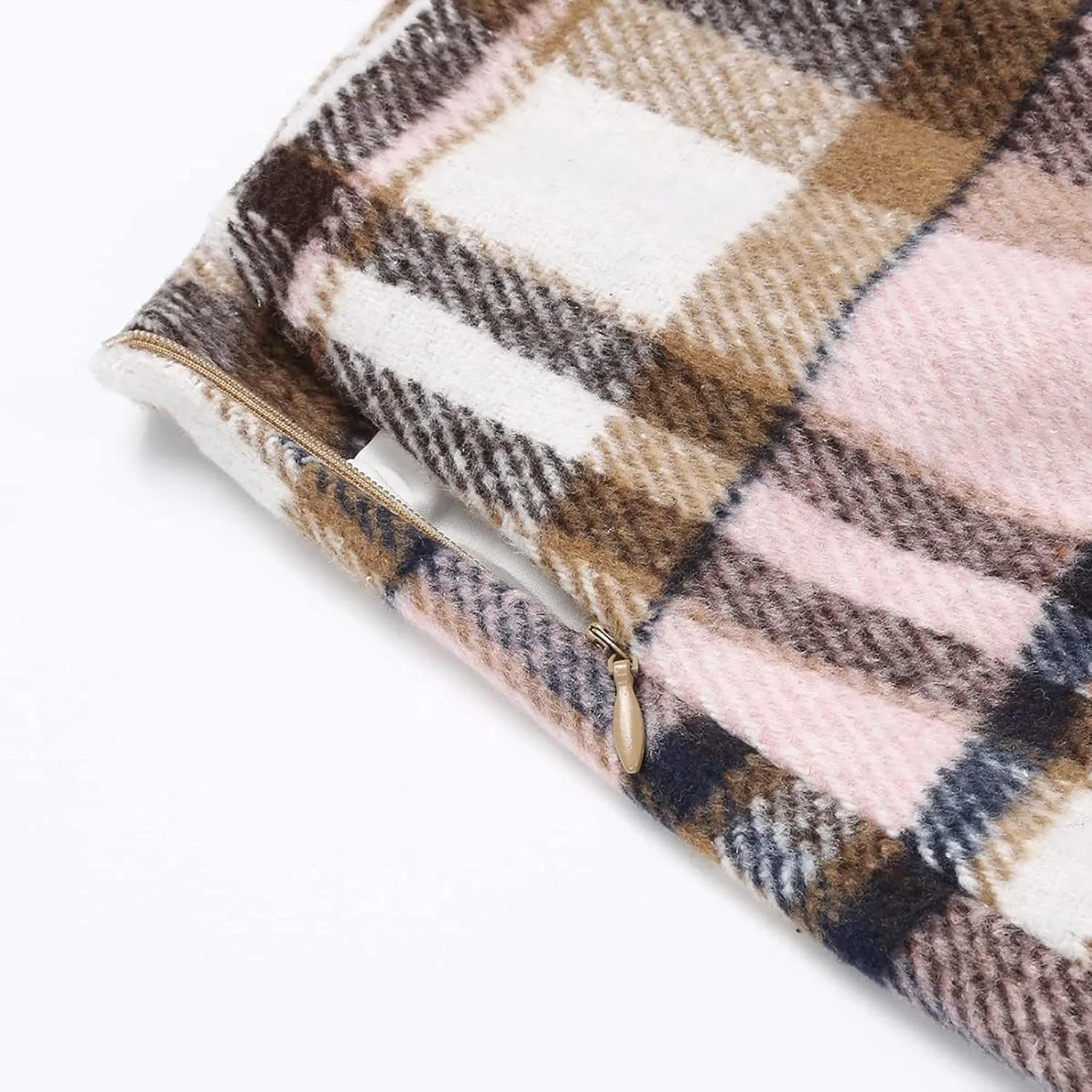 Plaid Skirt High Waist Bodycon Pencil Wool Mini Skirts for Women Stretch Flannel Skirt Fall Outfits 2025 Casual Dress