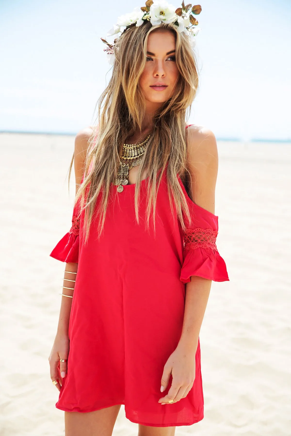 Rayla Off-Shoulder Dress - Red