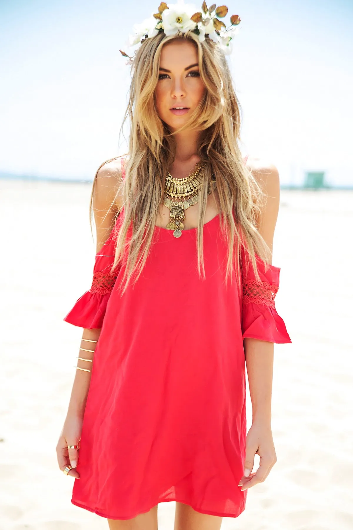 Rayla Off-Shoulder Dress - Red