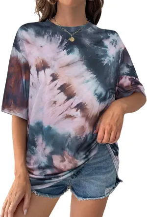 Remidoo Women's Casual Crewneck Short Sleeve Tie Dye Oversized T Shirt Graphic Tee Top