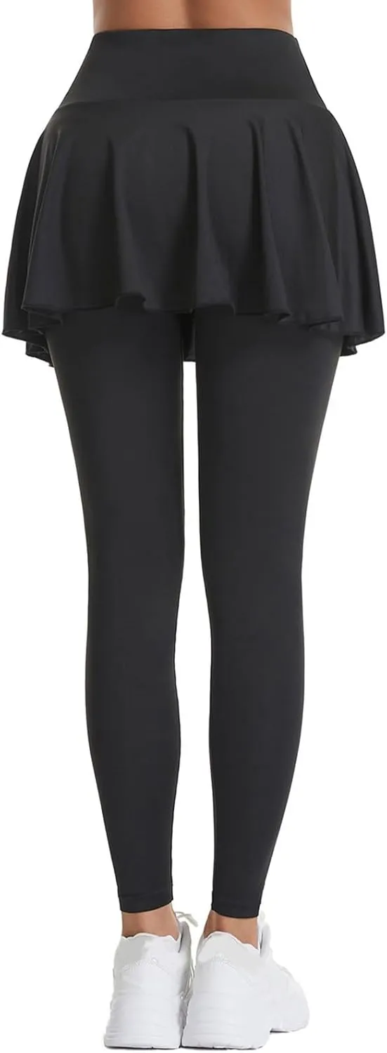 Skirted Legging for Women Tennis Yoga Active Pleated Skort Athletic Ruffle Golf Lightweight Stretch High Waisted Pant