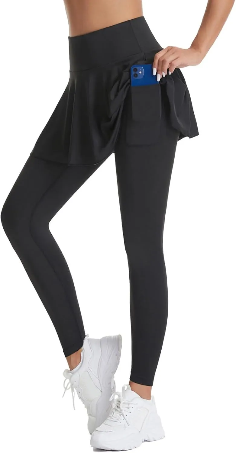 Skirted Legging for Women Tennis Yoga Active Pleated Skort Athletic Ruffle Golf Lightweight Stretch High Waisted Pant